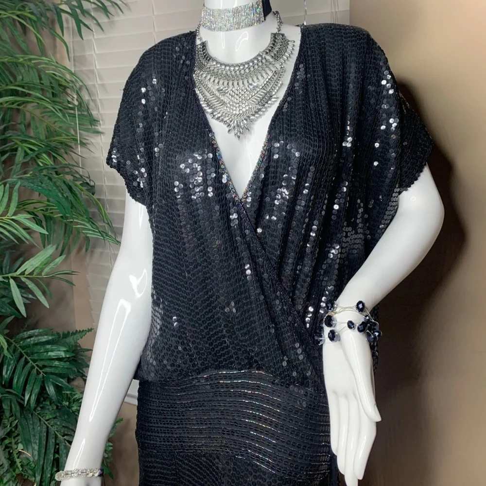 Black Sequence Dress 1920’s Style Size 8 - Picture 6 of 16